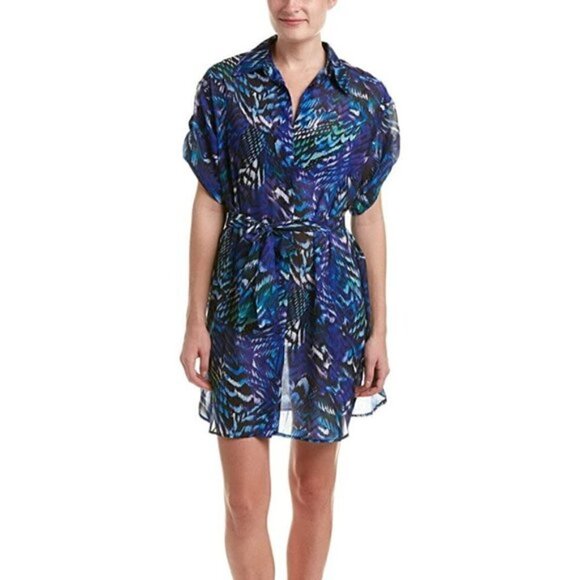 Gottex Swim Coverup S NWT Poetic Wings Belted Semi Sheer Button Down Vacatio - Picture 1 of 11